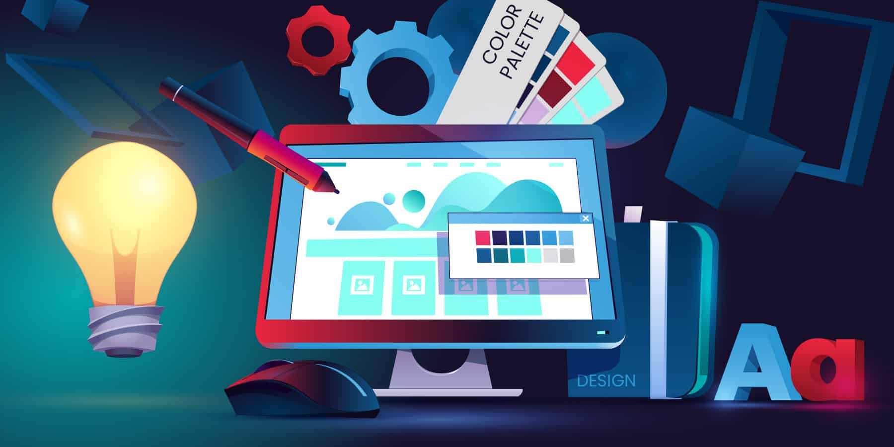 A graphic of designs being illustrated on a computer screen