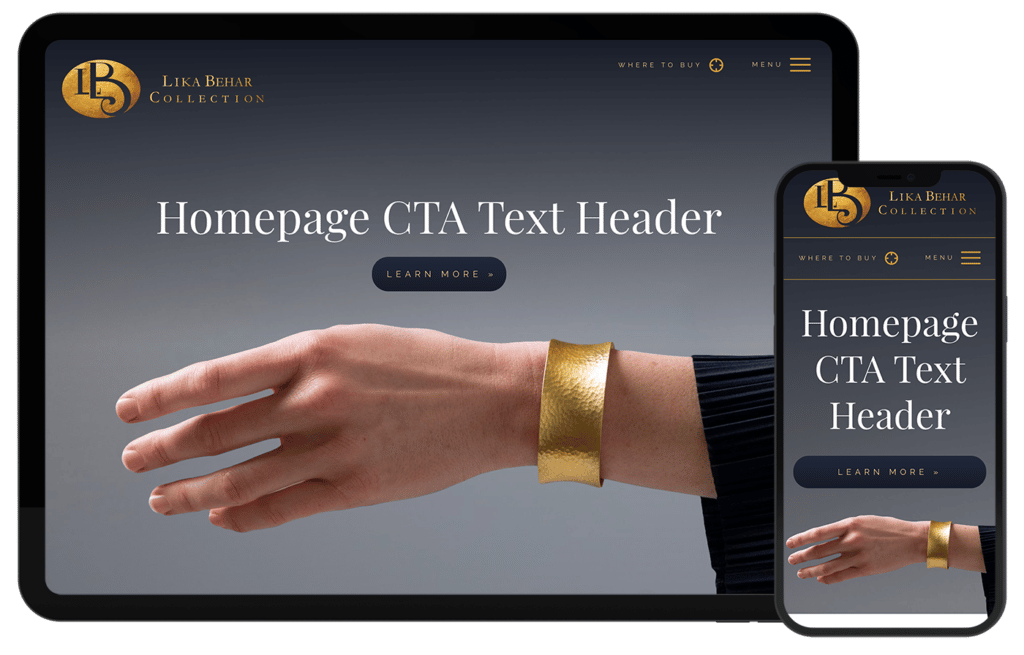 Lika Behar Collection homepage CTA Text Header mockups