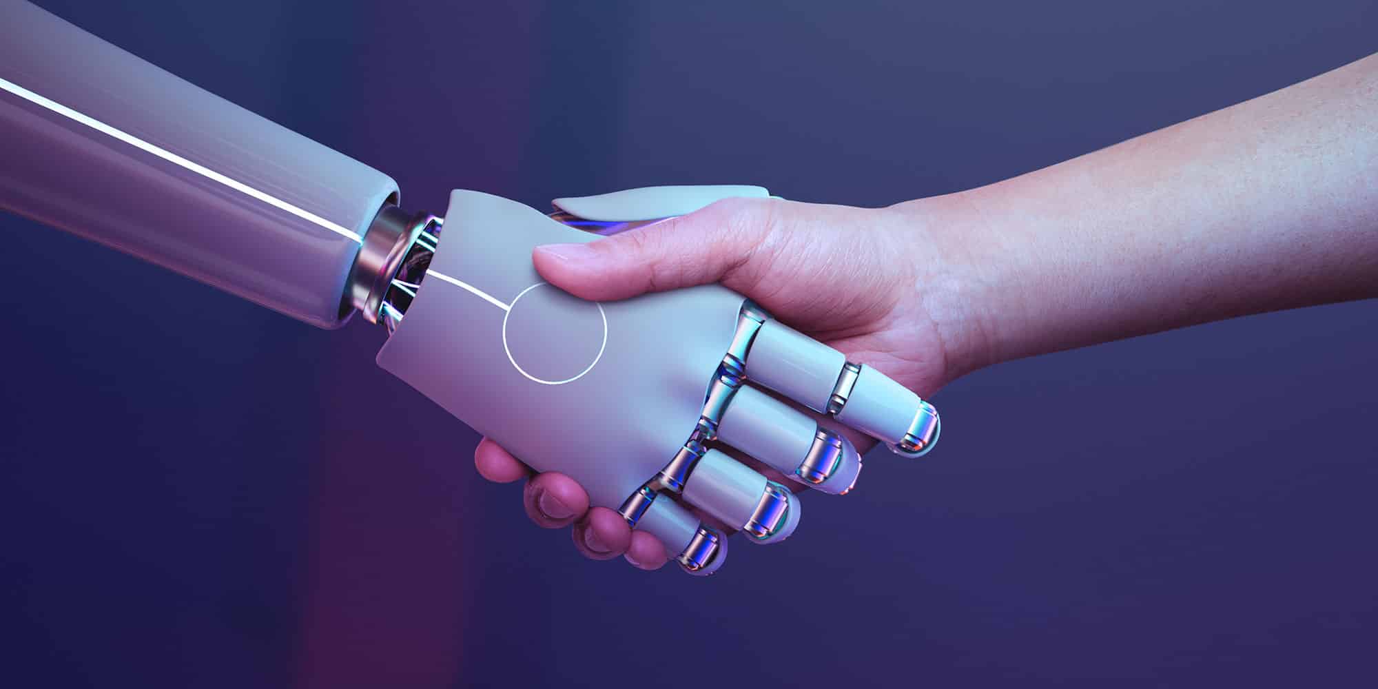 robot hand and human hand shaking